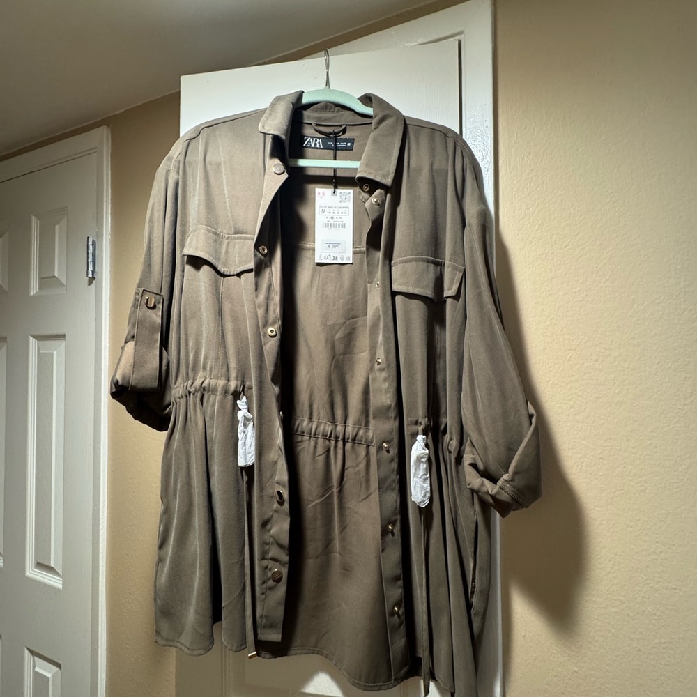 Zara Olive Green Utility Jacket with Gold Accents